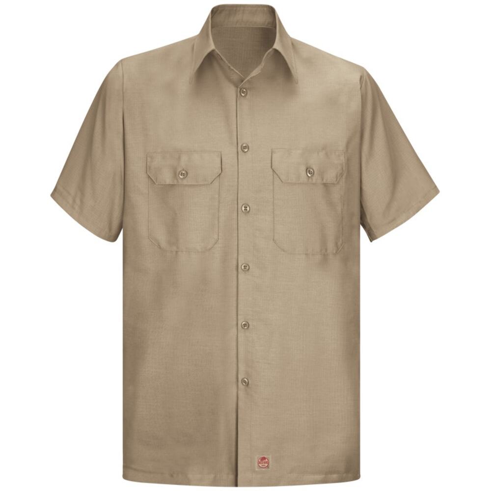 Red Kap Short Sleeve Solid Rip Stop Industrial Work Shirt Mens XXL Khaki New